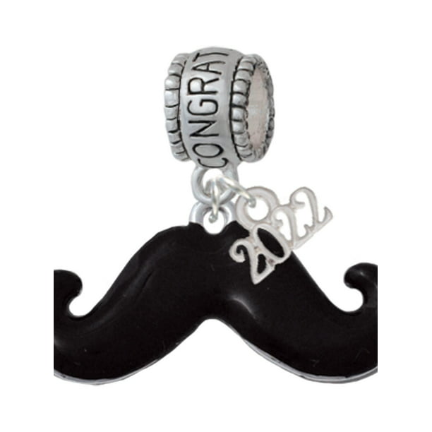 Set of 2 Delight Jewelry Large Black Enamel Mustache Family Charm Bead with You Are More Loved Bead 